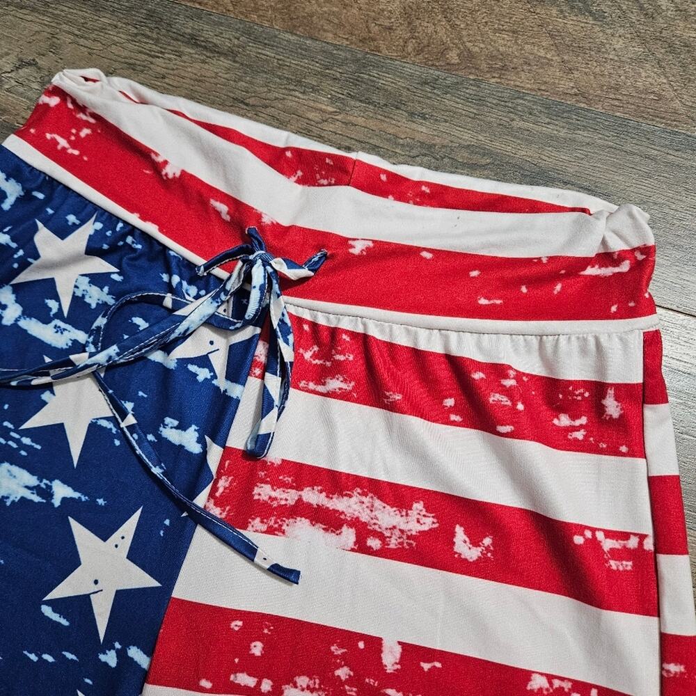 Stars and Stripes Red White Blue Wide Leg Pull On Lounge Casual Patriotic Pants - Picture 6 of 7